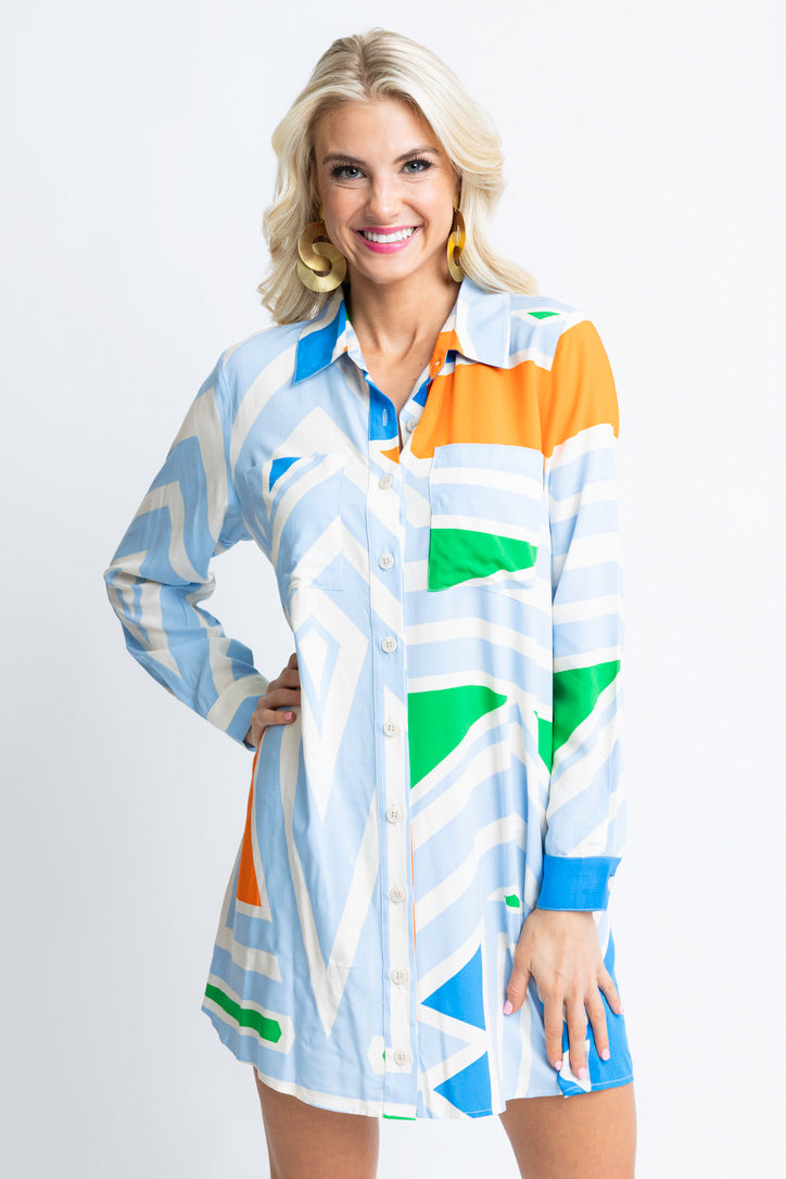 Geometric shirt dress deals