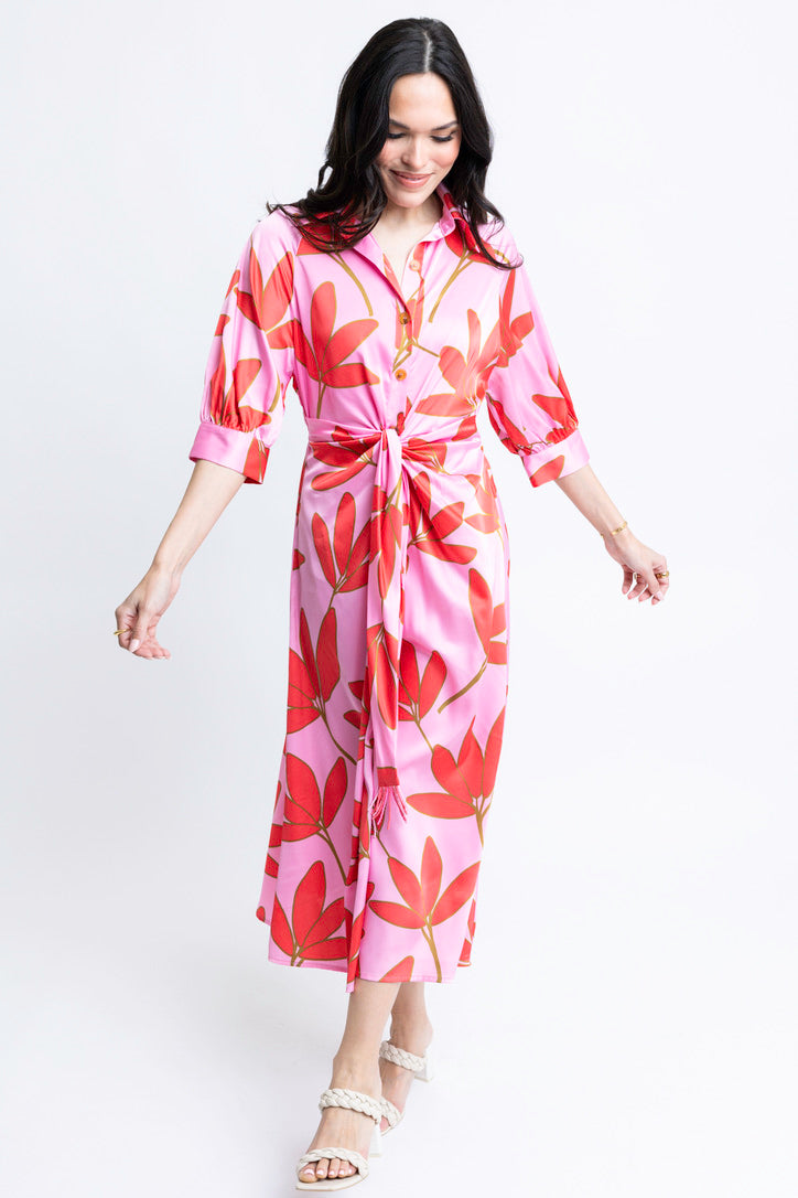 Floral satin shirt dress hotsell