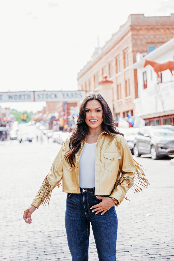 Gold fringe jacket best sale