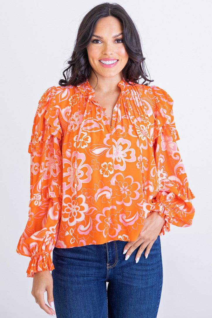 Fashion orange ruffle sleeve