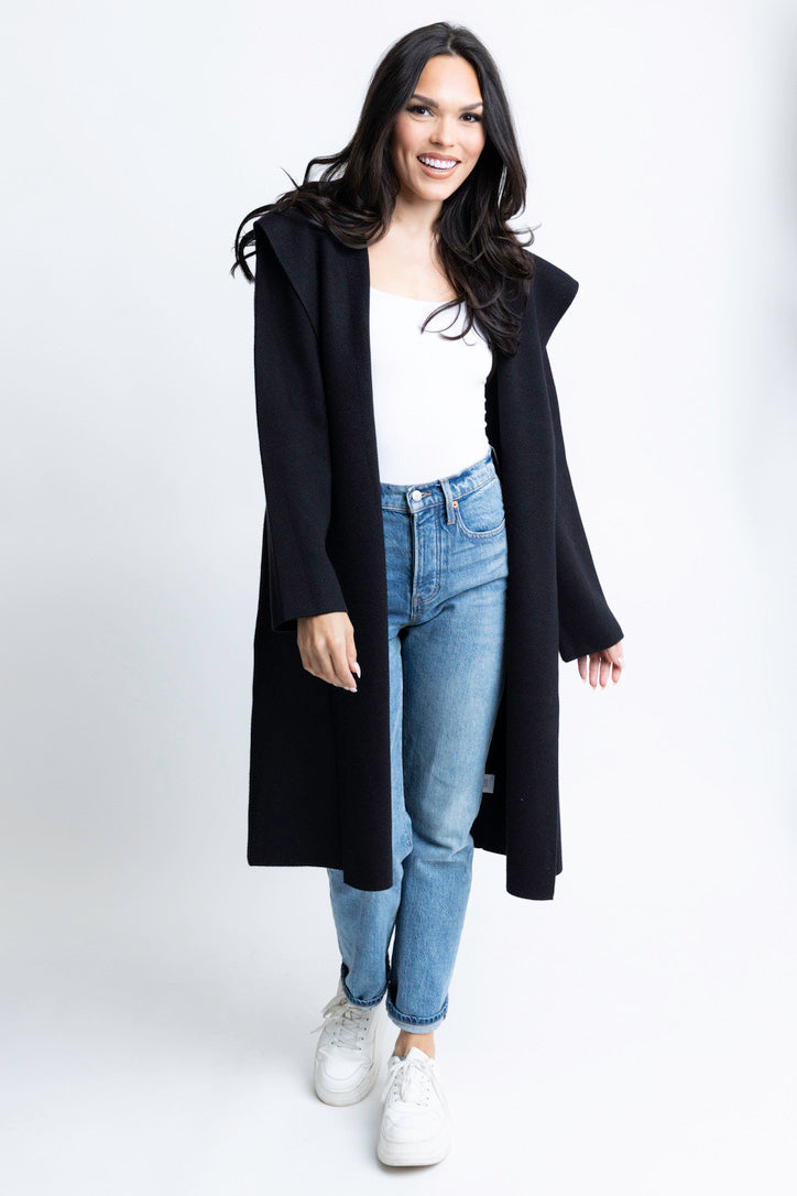 Long black best sale hooded sweater