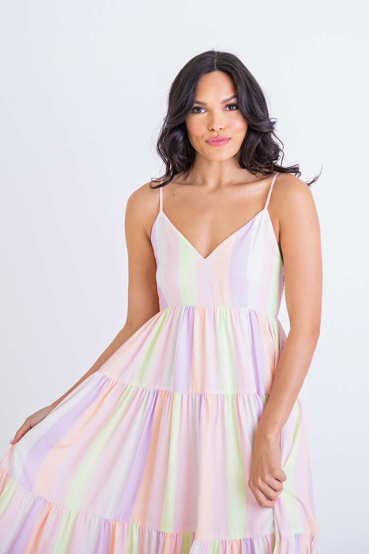 Pastel fashion rainbow maxi dress