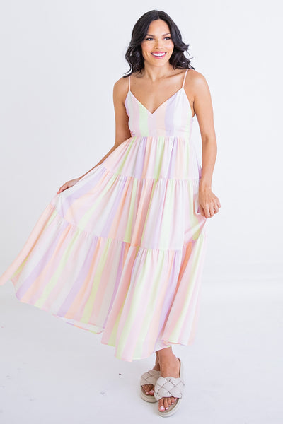 Pastel striped maxi outlet dress